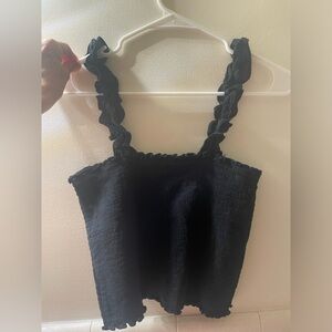 NWT Aerie short ruched black tank with ruffle sleeves